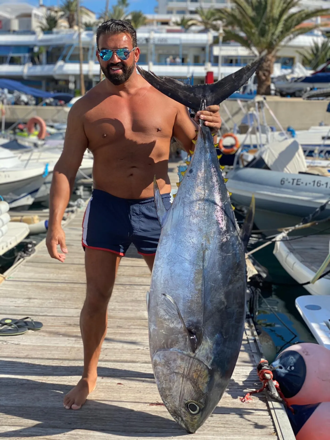 Bigeye tuna landed at Puerto Colón, Tenerife Angler with a large bigeye tuna caught aboard Mikestrike at Puerto Colón, Tenerife