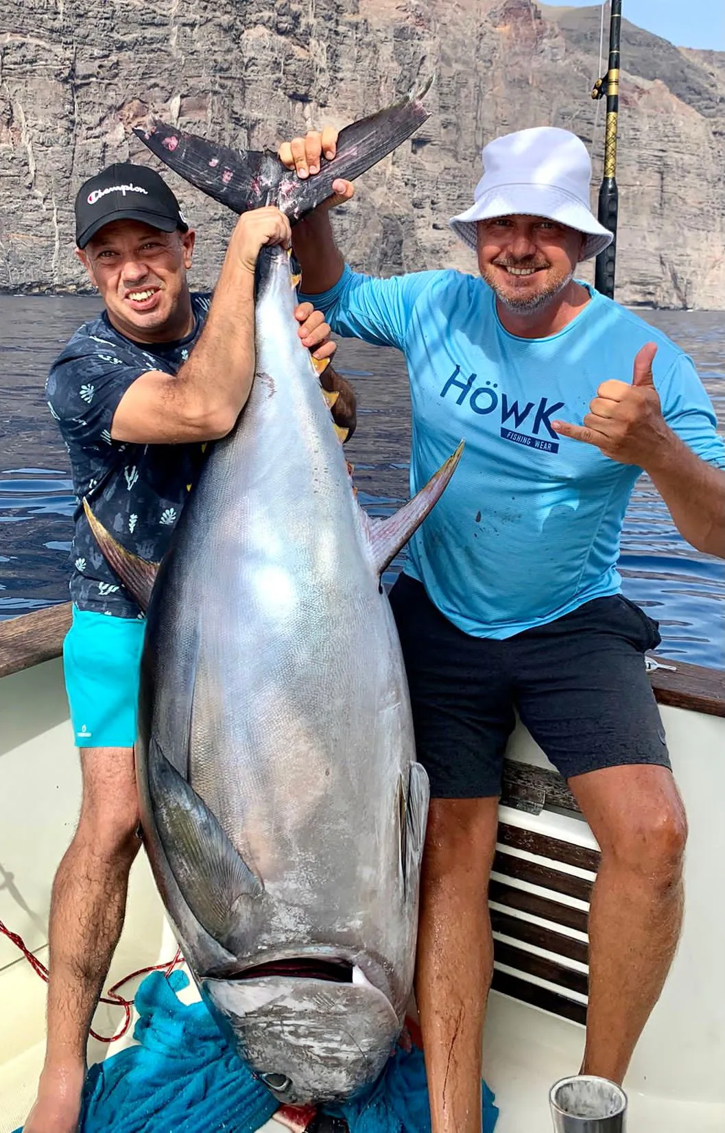 Tuna caught near the Los Gigantes cliffs Angler with a tuna near the Los Gigantes cliffs aboard Mikestrike, Tenerife