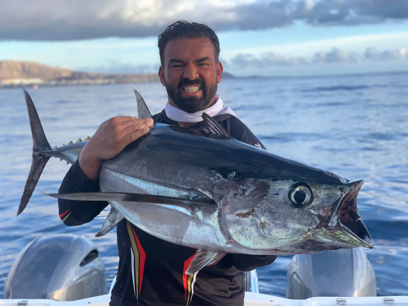 Tuna aboard Mikestrike, South Tenerife Angler with a tuna on board Mikestrike off South Tenerife