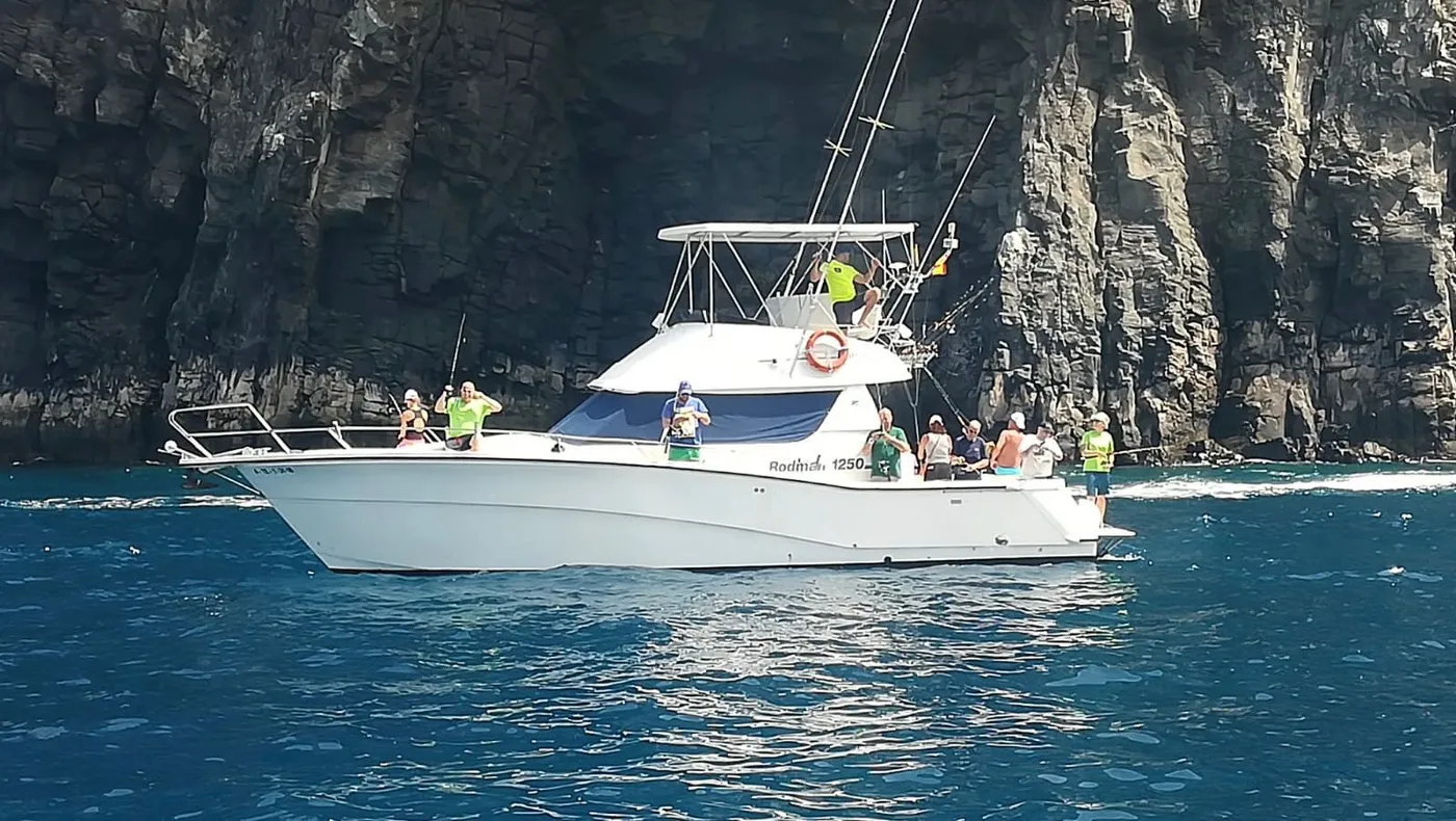 No Limits near the Los Gigantes cliffs The No Limits fishing boat near the Los Gigantes cliffs, west Tenerife