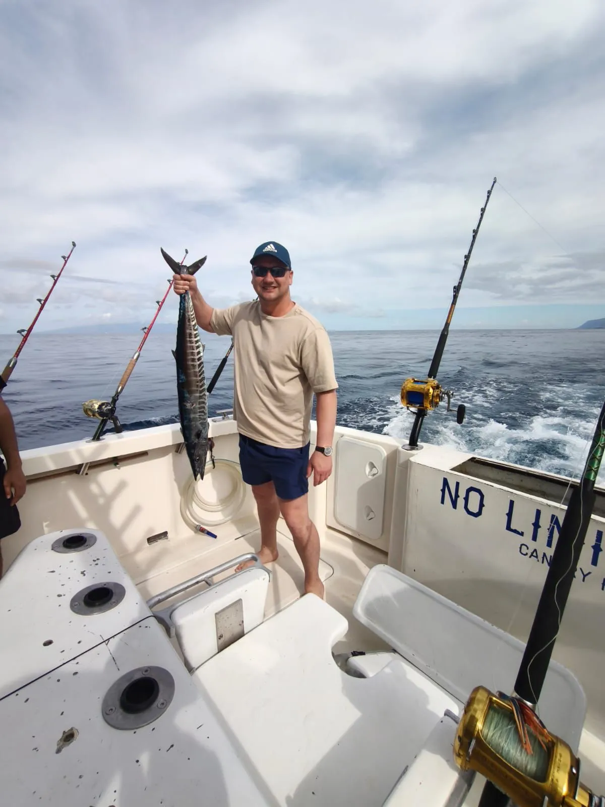 Wahoo aboard No Limits One Angler with a wahoo aboard No Limits One off Tenerife
