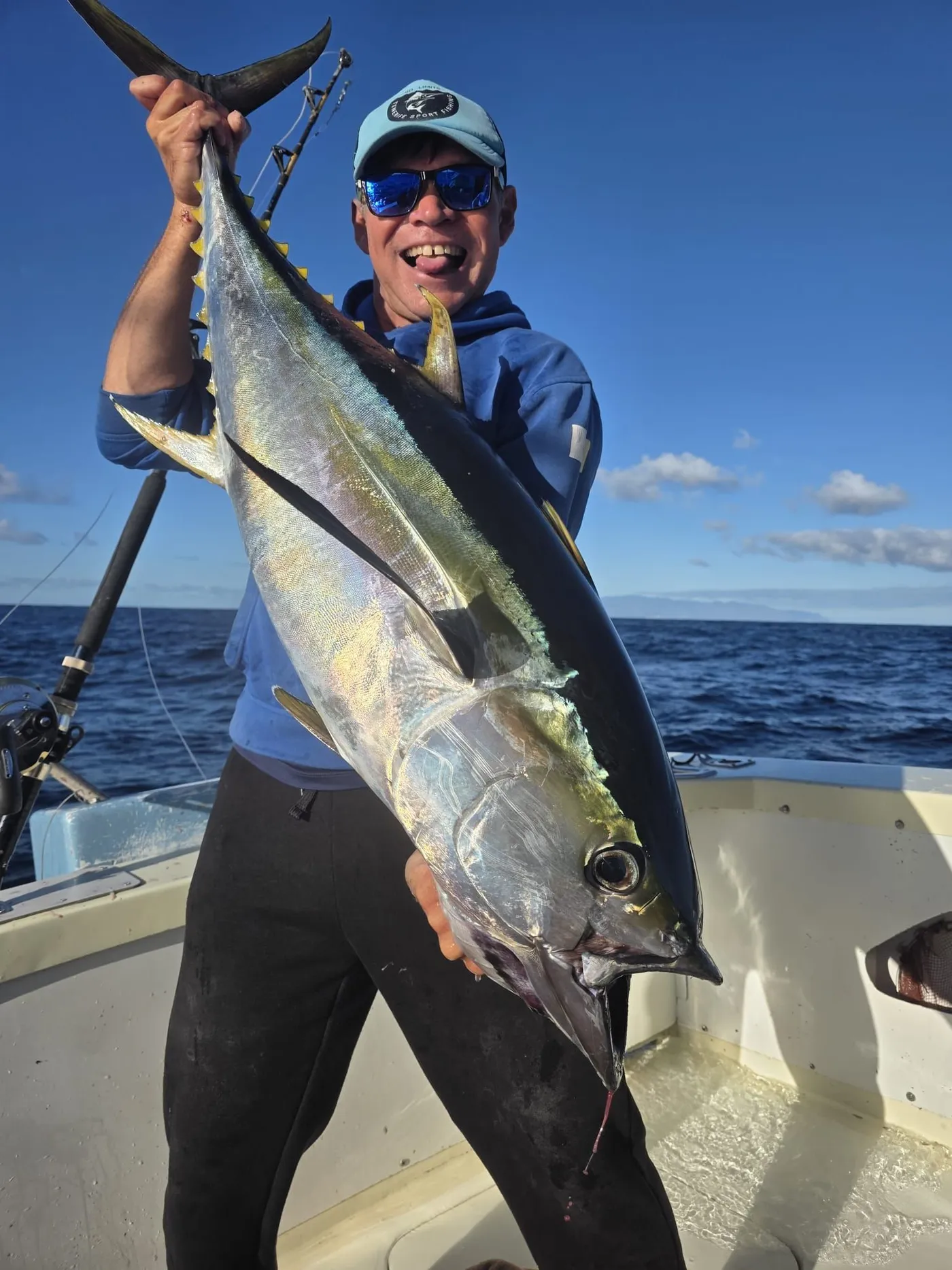 Yellowfin tuna aboard No Limits One Angler with a big yellowfin tuna aboard No Limits One off Tenerife