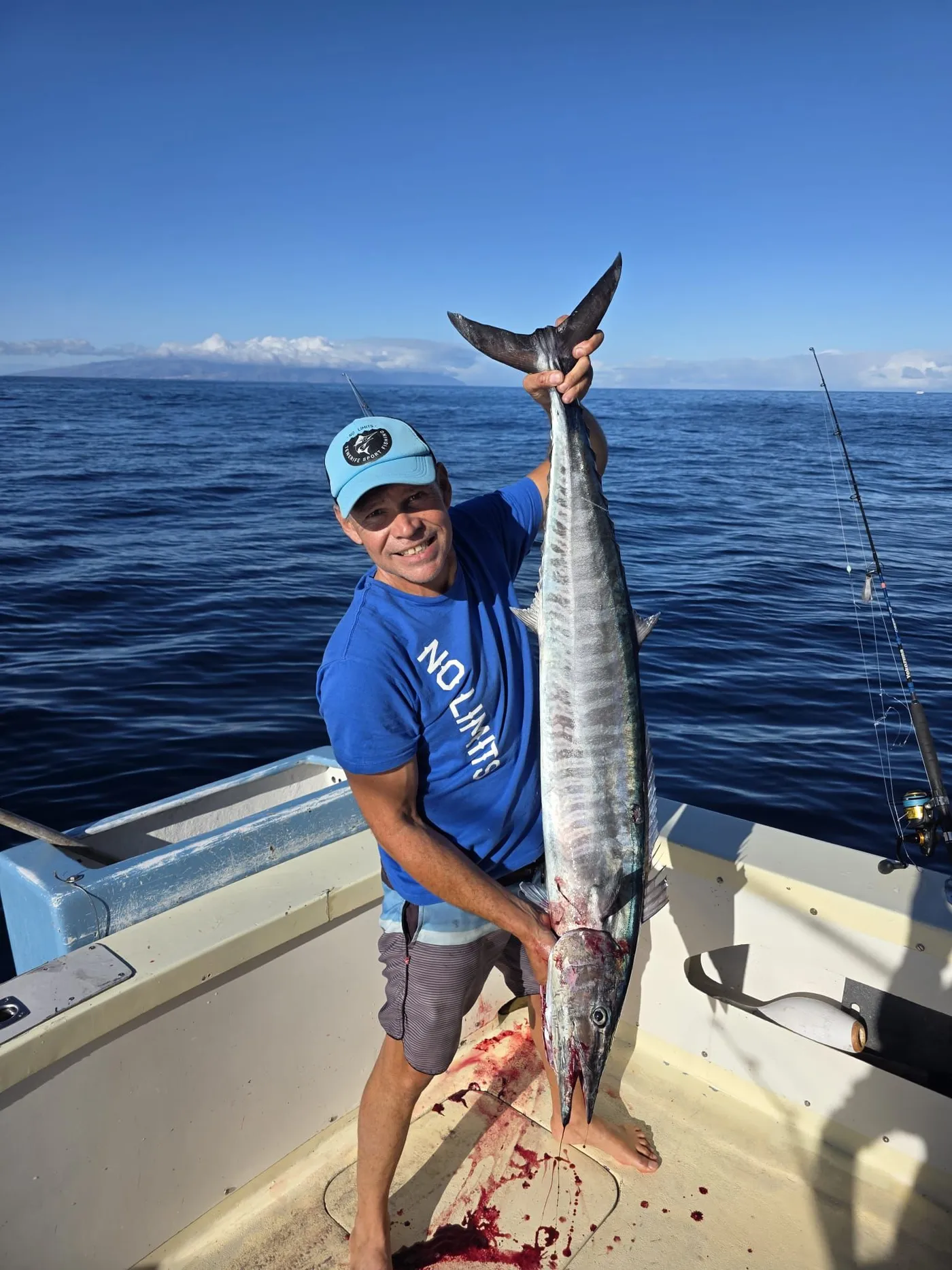 Wahoo landed aboard No Limits Two Angler with a wahoo caught aboard No Limits Two off Tenerife